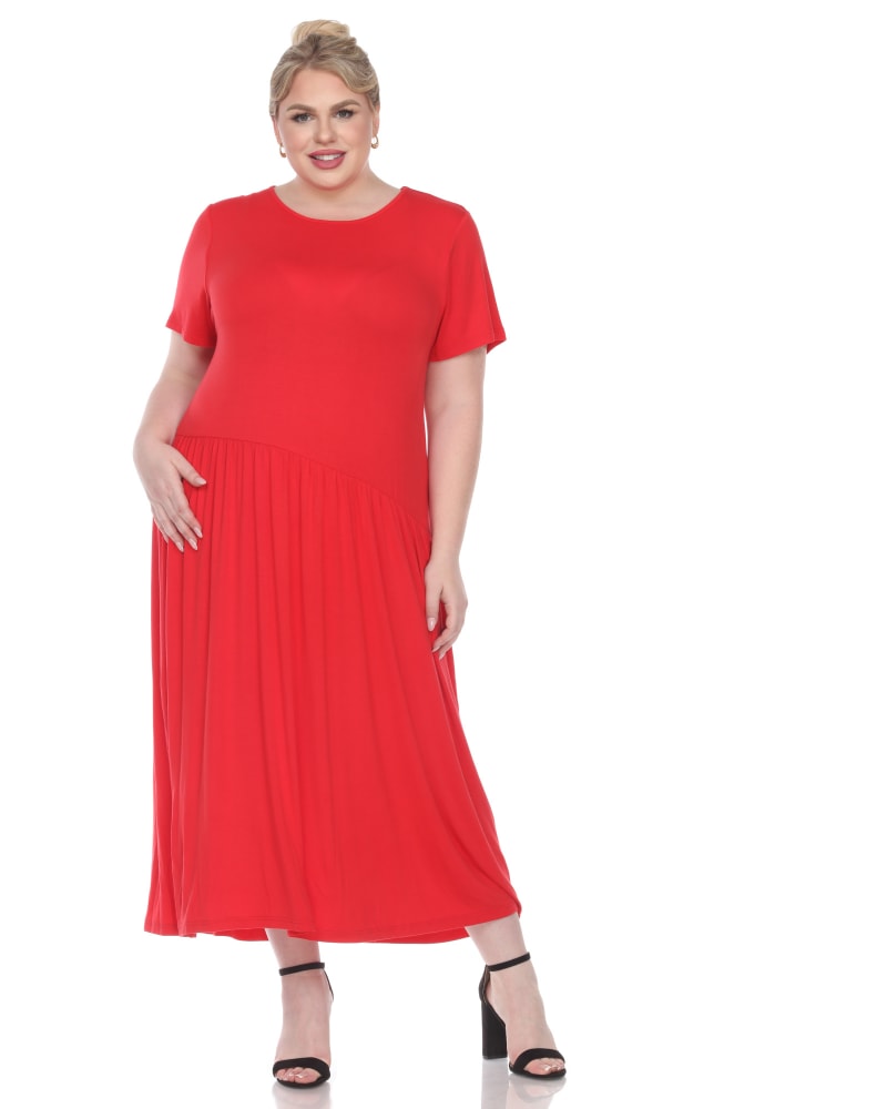 Front of a model wearing a size 1X Short Sleeves Maxi Dress in Red by White Mark. | dia_product_style_image_id:247112